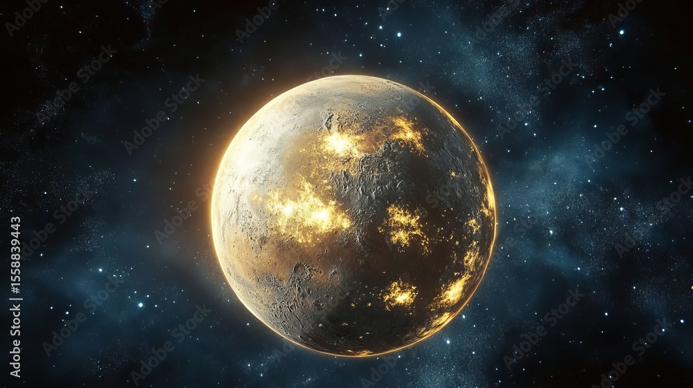Obraz premium Exploration of an Alien World A New Planet with Glowing Structures and Rough Terrain in Space