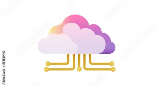 Dynamic cloud ecosystem visualization digital space infographic diagram tech environment aerial perspective cloud computing concept