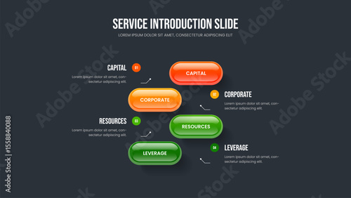 Company Performance 4 Option Diagram Frame Layout. Product Insight Presentation Template Vector Illustration. Financial Campaign Four Element Infographic Slideshow Design.