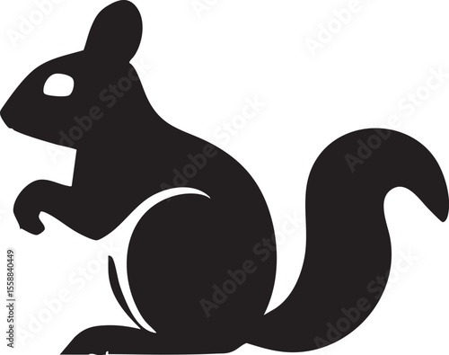 Stylized black silhouette of a squirrel with a bushy tail on a white background