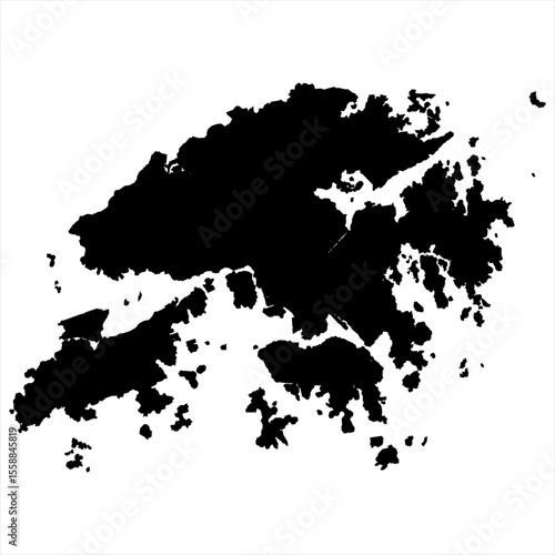Hong Kong Map - black World Map International vector template with High detailed isolated on white background - Vector