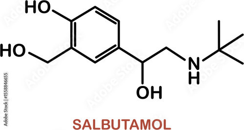 Chemical structure of salbutamol or albuterol. Relievers inhalers active molecule.