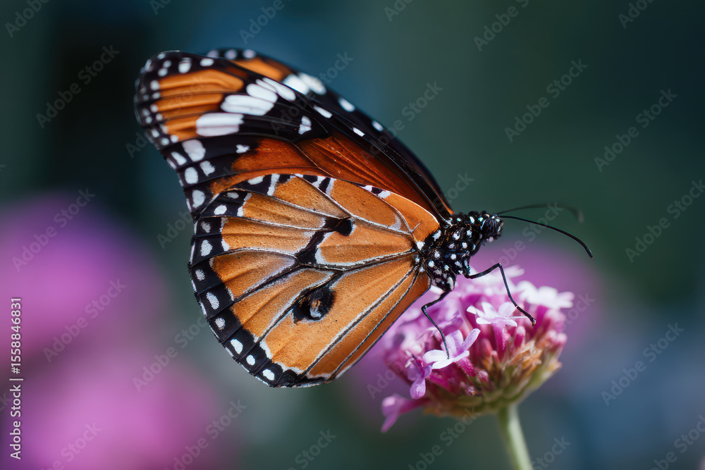 Fototapeta premium Butterfly with Wings Perfectly Spread on a Flower a Macro Detail Shot