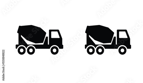 outline silhouette concrete mixer truck set isolated on white background