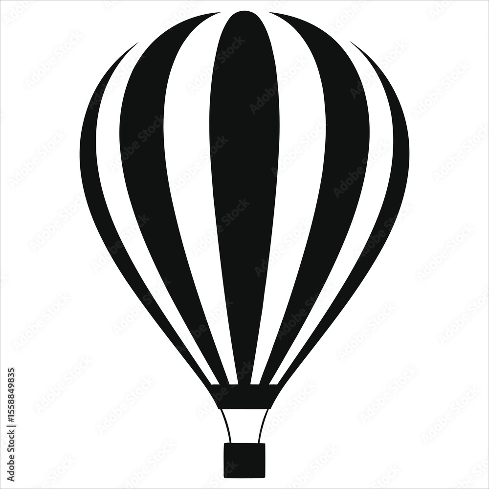 Fototapeta premium A black and white striped hot air balloon vector, isolated on white background