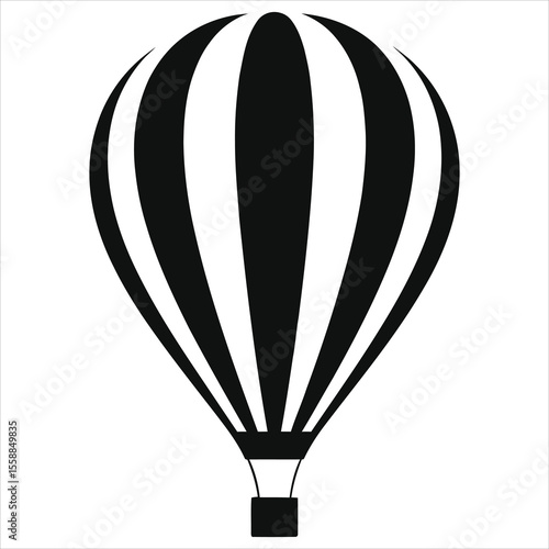 A black and white striped hot air balloon vector, isolated on white background