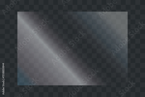 Glass plate on transparent background. Glass texture with glares and light effect	
