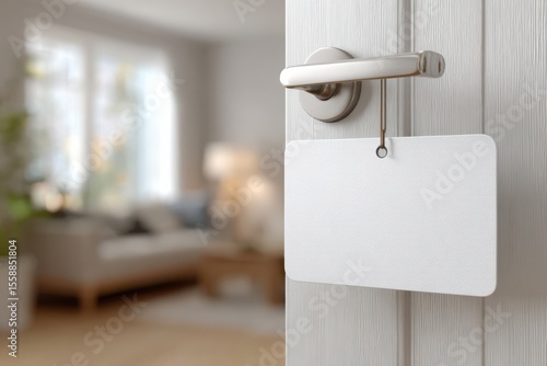 Wallpaper Mural Blank door hanger sign mockup elegantly displayed on a white door handle in a cozy interior setting Torontodigital.ca