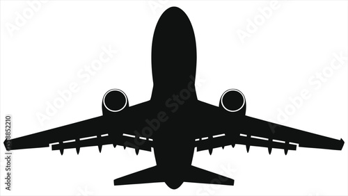 Simple Silhouette of a Commercial Airplane Taking Off/A clean, bold silhouette of a commercial jet in flight, perfect for presentations, websites, and design projects.