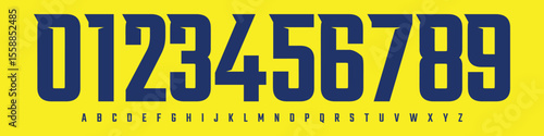 Font Logo Numbers Numeric Alphabet Typography Design Vector Type Typeface. Bold Narrow digits for sports jerseys, school league branding, fan posters, athletic visuals, team identity