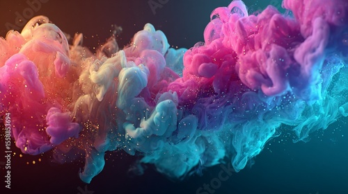 Colorful smoke art with pink, orange and blue and sparkles for background