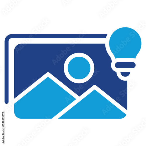 Creative Content Dual Tone Blue Silhouette Style Icon - Image and lightbulb indicate visual ideas and creative content generation