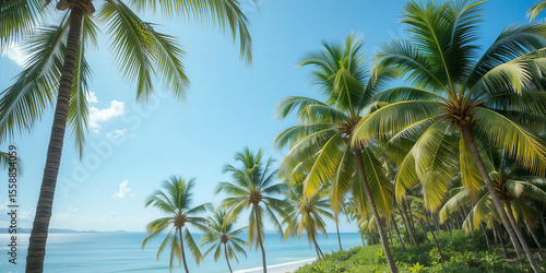 Wallpaper Mural Lush palm trees overlooking a serene tropical beach and ocean Torontodigital.ca