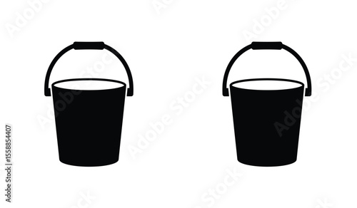 Bucket icons in black line and filled versions