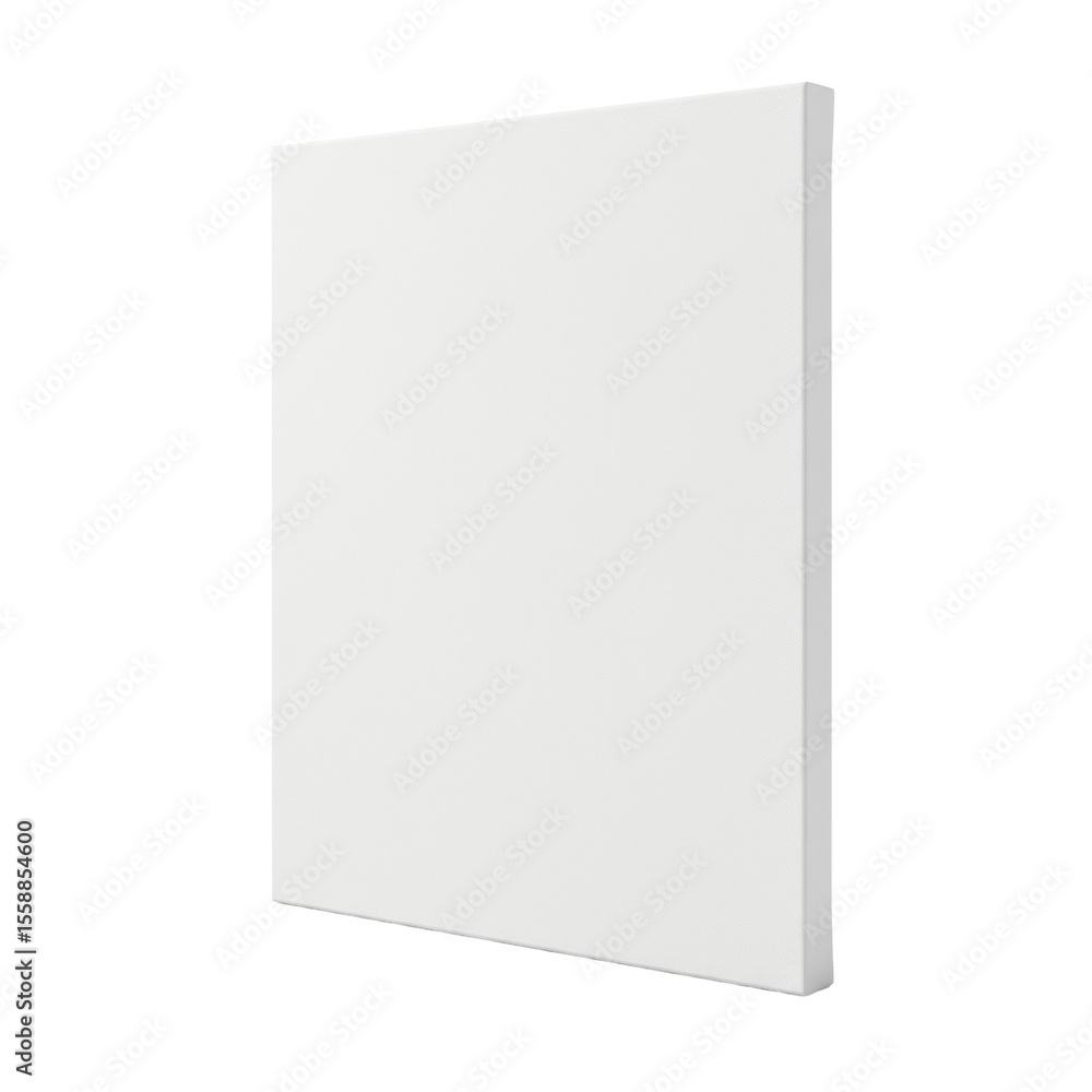 A pristine, blank artist's stretched rectangular canvas board, clean bright white with subtle texture and sharp wooden frame, against a seamless transparent infinite background in a minimalist studio A pristine, blank artist's stretched rectangular canvas board, clean bright white with subtle texture and sharp wooden frame, against a seamless transparent infinite background in a minimalist studio