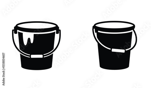 Bucket icons in black line and filled versions