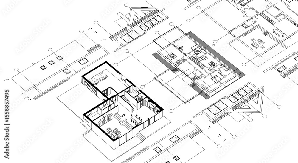 house architecture plan 3d illustration
house architecture plan 3d illustration