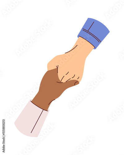 Multiracial human hands holding together