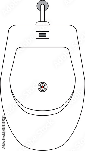 A simple line illustration of a white urinal with a flush sensor and a target mark.