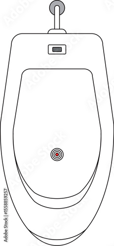 A simple line illustration of a white urinal with a flush sensor and a target mark.