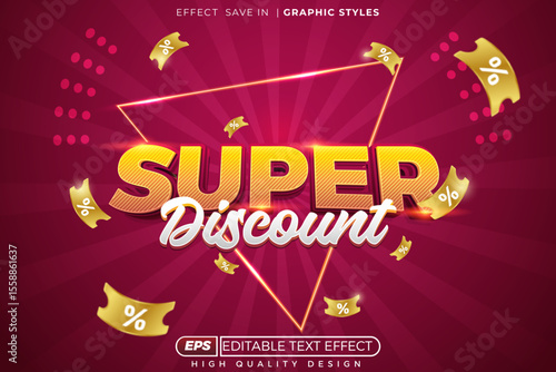 Editable 3d vector text effect super discount for promotion poster design