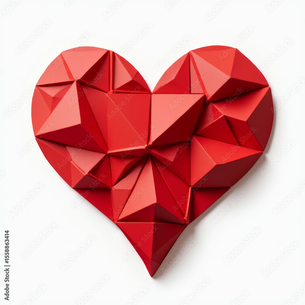Red Heart Composed of Clean Geometric Fragments with Slight Gaps Between Polygons Red Heart Composed of Clean Geometric Fragments with Slight Gaps Between Polygons