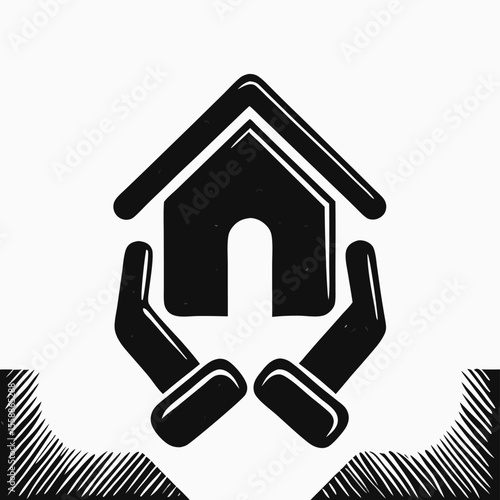 Home Protection Icon: Hands Protecting House Symbol