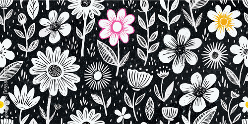 Black Background Floral Pattern Seamless Design