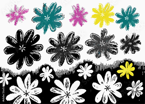 Colorful Abstract Flower Pattern Design, Hand-Drawn Floral Background