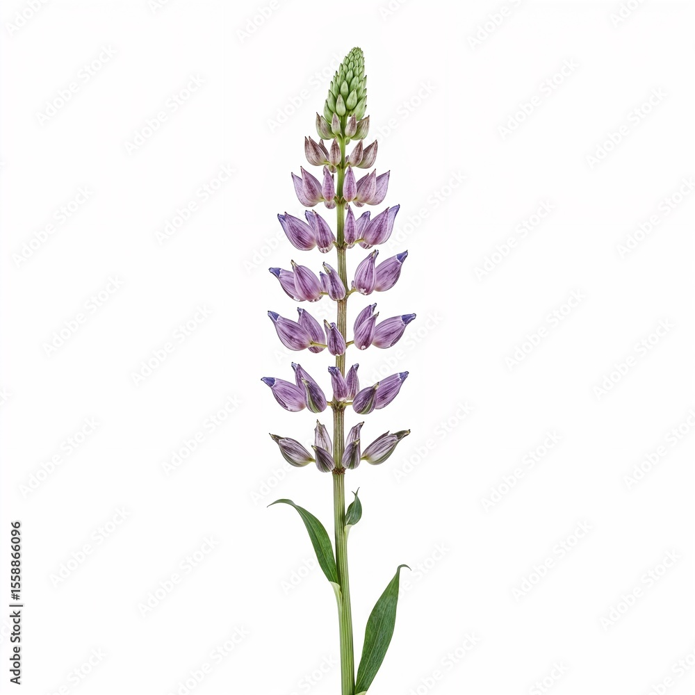 Fototapeta premium Lupine flower stalk crystal glass for 3D on plain white background