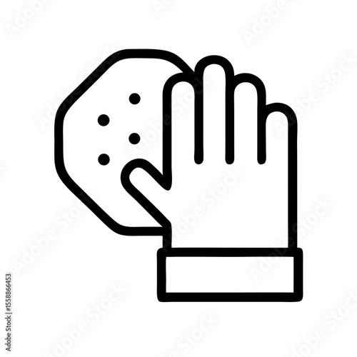 Hand holding a sponge with cleaning action and minimalistic design  