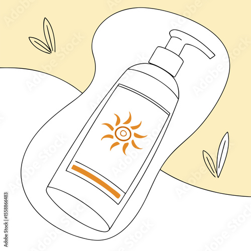  Sunscreen Lotion Bottle with Sun Icon – Vector Illustration
