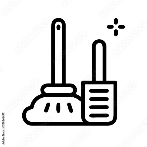 Toilet brush and dustpan in simple vector linear icon style  