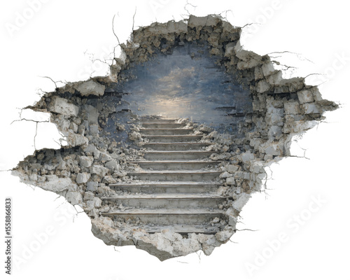 Stairway to Dreams Emerging from a Crumbling Wall of Reality