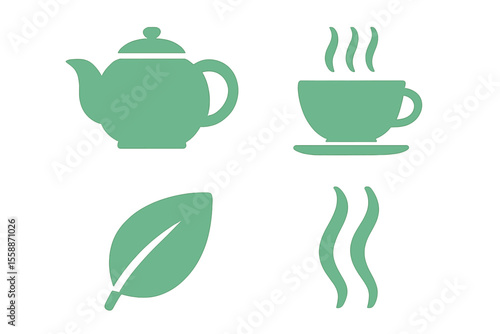 Warm tea brewing in a cozy setting with a teapot, cup, and fresh leaves in the background
