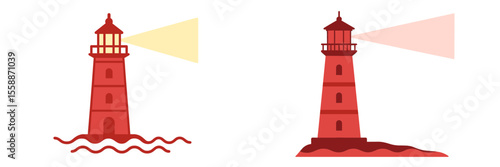 Lighthouses shining brightly at night, guiding boats safely along the coastline