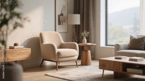 A minimalist - style living room with light - colored furniture and soft lighting creates a comfortable and tranquil home atmosphere.
