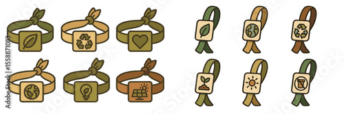 Eco-friendly wristbands featuring nature and sustainability symbols created for awareness campaigns and community events