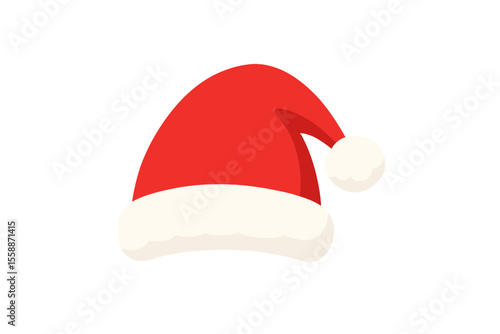Red Santa hat with white trim placed on a neutral background during the holiday season