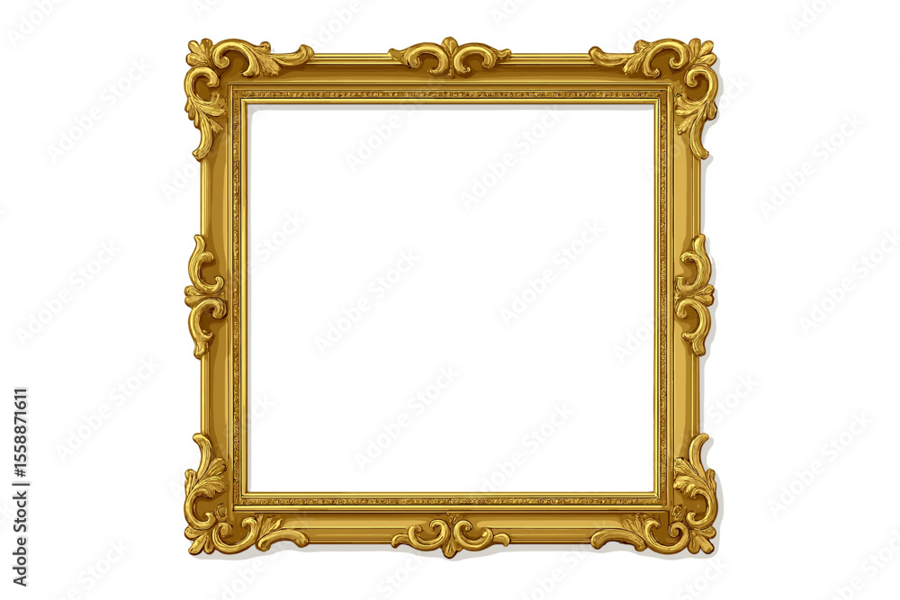 Elegant ornate gold picture frame designed for showcasing artwork in a stylish manner without an image inside Elegant ornate gold picture frame designed for showcasing artwork in a stylish manner without an image inside