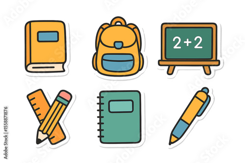 Colorful school supplies and learning tools arranged neatly for educational purposes in a bright, cheerful setting
