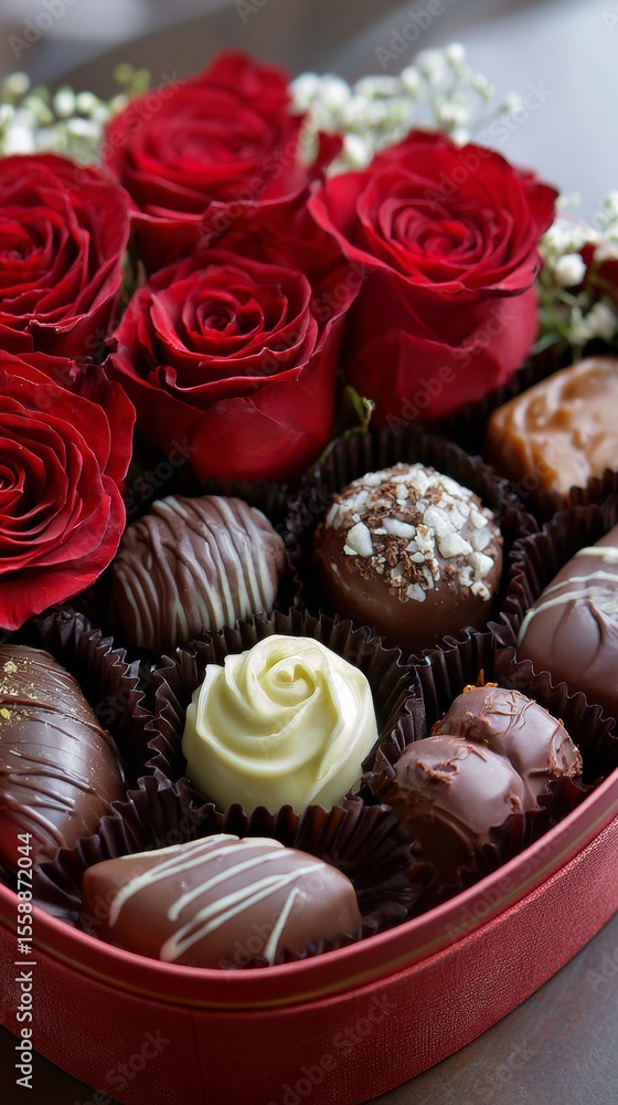 Valentine's Day Box of Chocolates and Red Roses Valentine's Day Box of Chocolates and Red Roses