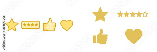 Various golden symbols representing ratings and likes displayed in a simple design