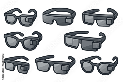 Various designs of glasses displayed in a grid, showcasing different styles and features relevant to modern eyewear options