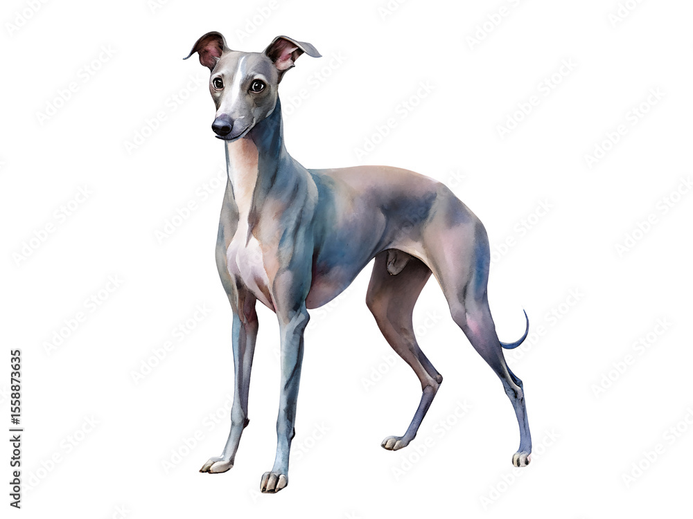 Elegant Blue Italian Greyhound Watercolor Painting on Transparent Background, Watercolor Clipart Illustration With Isolated Background.. Elegant Blue Italian Greyhound Watercolor Painting on Transparent Background, Watercolor Clipart Illustration With Isolated Background..