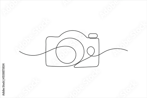 Continuous one line art of camera vector illustration premium vector icon
