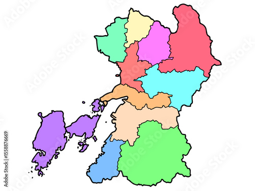 少しゆるい熊本県地図 地域色分け 九州 西日本