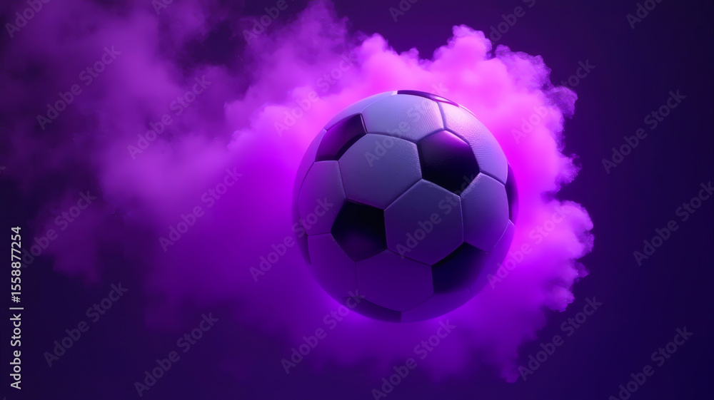 Obraz premium Soccer Ball Floating in Purple Smoke Abstract Art