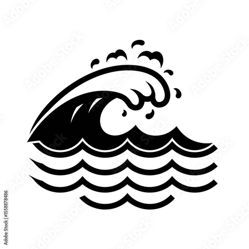 Stylized black and white water wave illustration silhouette