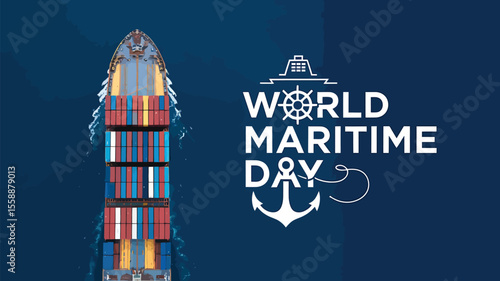 Modern Flat Vector Poster of World Maritime Day with Ship and Sea Elements